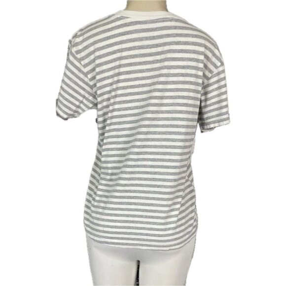 Disney XL Gray Striped Mickey/Minnie Mouse Glitter Graphic Short Sleeve T-Shirt - Picture 2 of 6